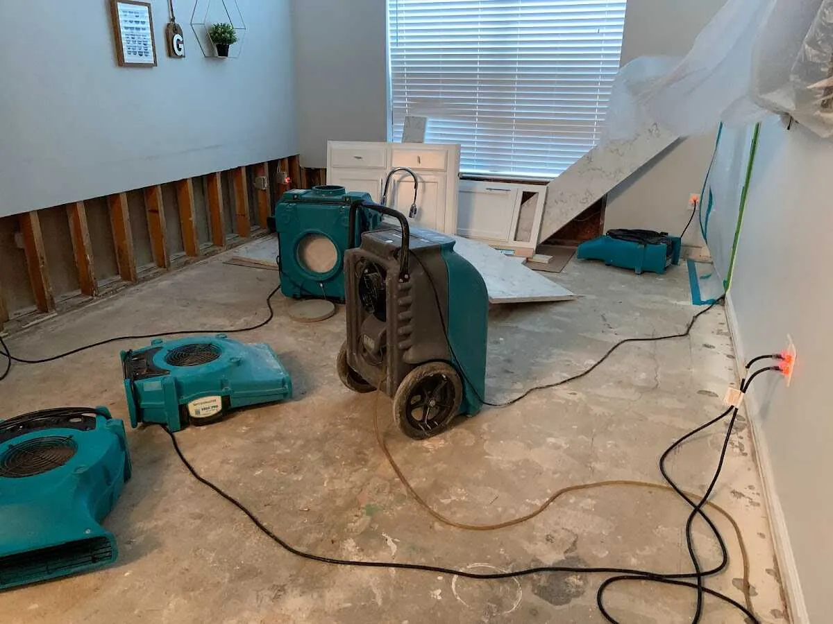 Dehumidifier in flood-cut room for Water Damage Restoration in Yankton